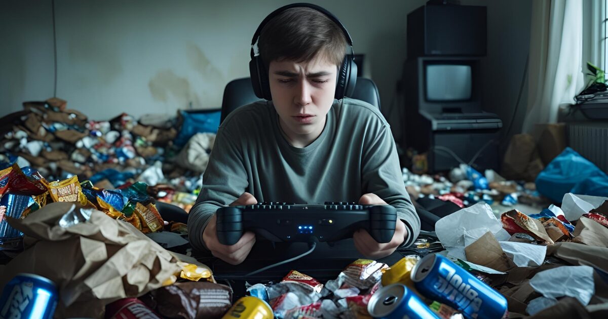 男の子がつまらなそうにゲームをしている