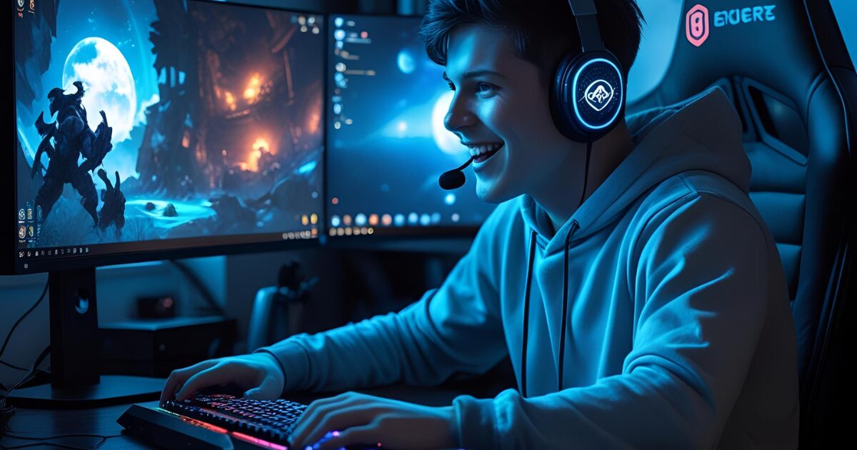 男の子が楽しそうにゲームしている