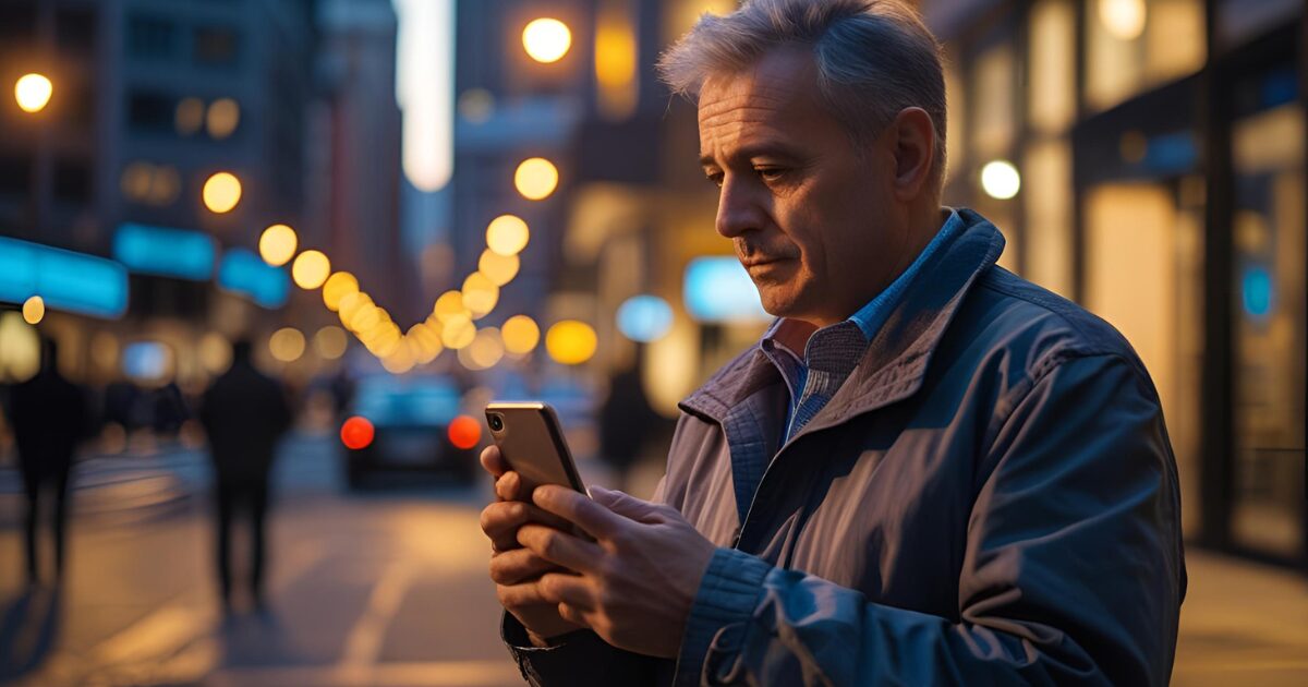つまらなそうにスマホを見つめる男性