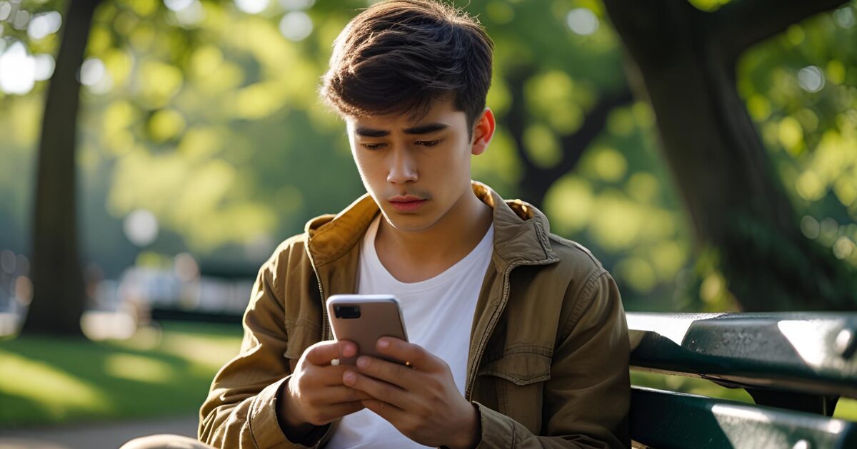 つまらなそうにスマホを見る男性