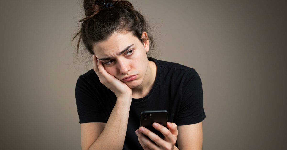 つまらなそうな女性とスマホ