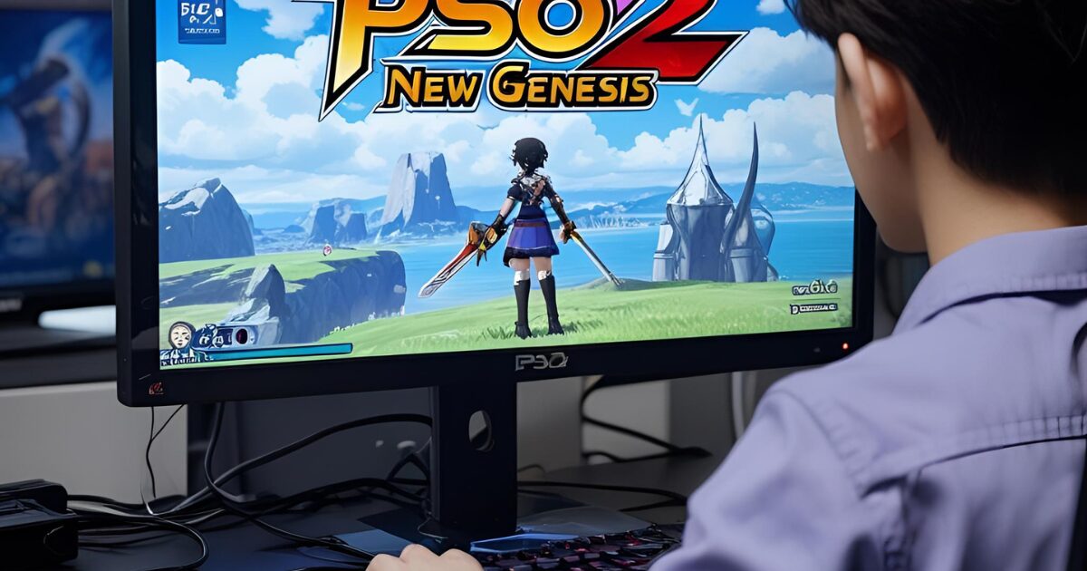 PSO2のパソコン画面を見ている