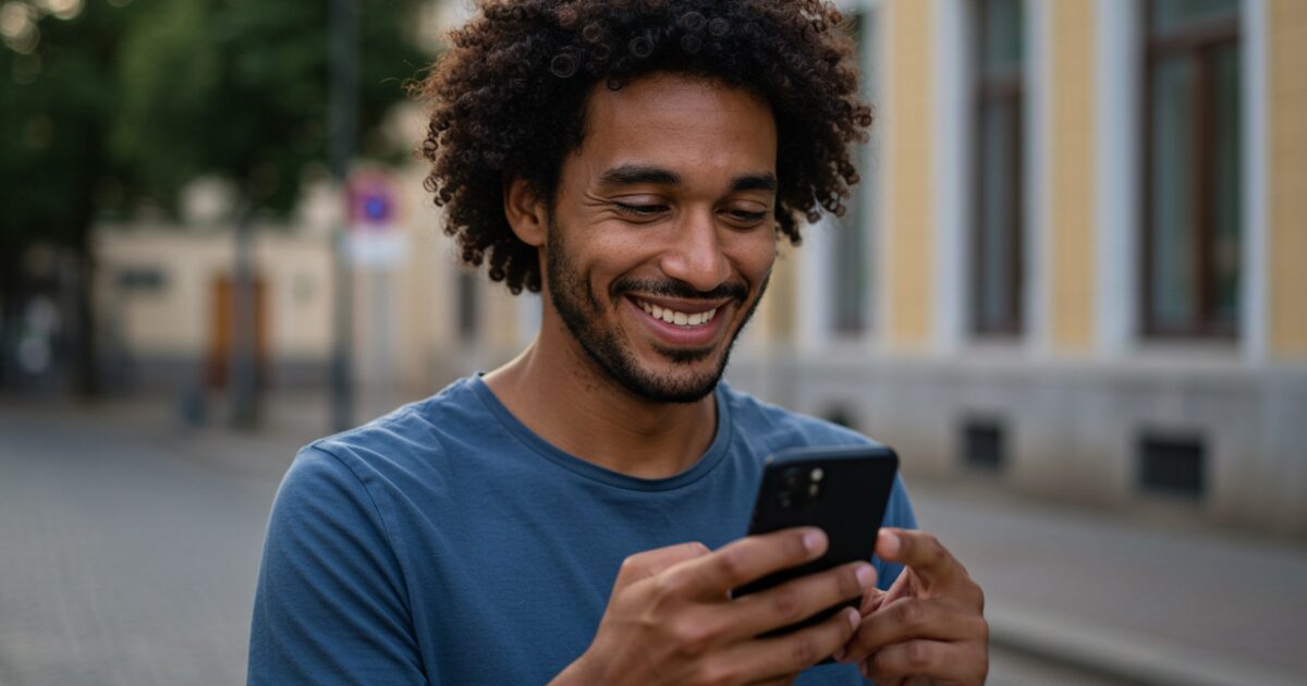 笑顔の男性がゲームをしている