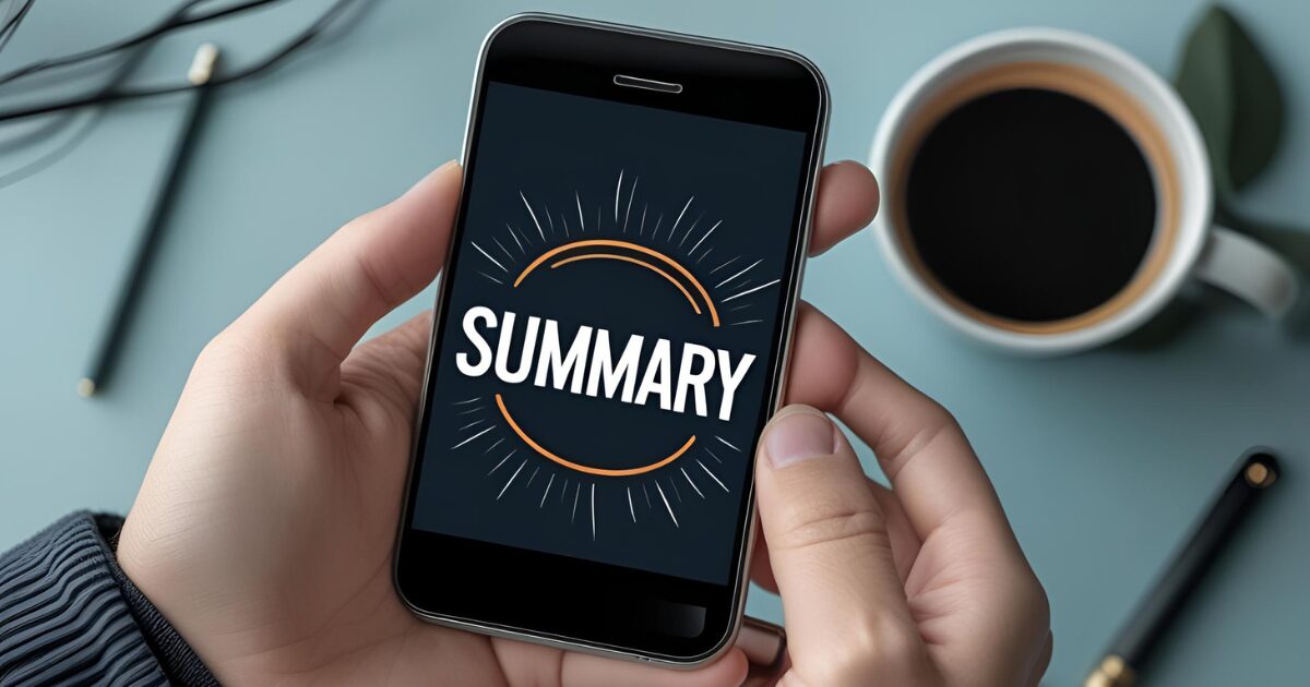 SUMMARYと書かれたスマホ