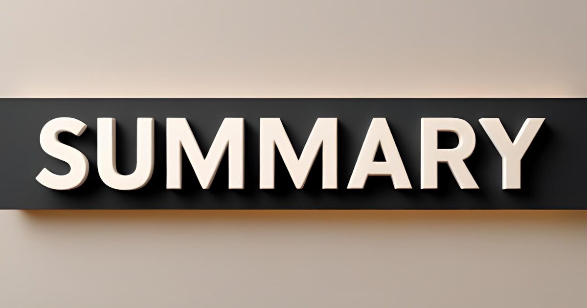 シンプルな背景に白い文字でSUMMARYと表示