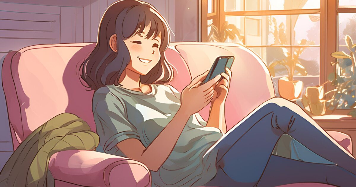 女性がスマホゲームをしてる
